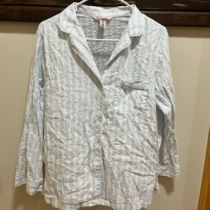 Victoria Secret Blue and White Striped Button-Up Pajama Top Size S